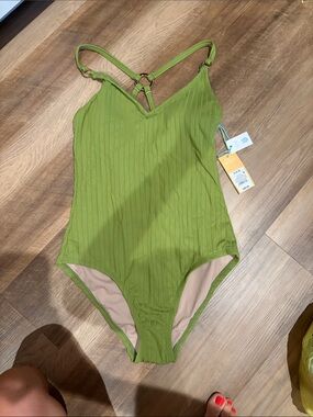 Kona Sol Olive Green Ribbed One-Piece Swimsuit
